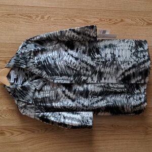 Caroline Rose Abstract Print Jacquard Notched Collar Bracelet Cuffed Sleeve Stat